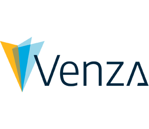 Abstract logo with overlapping orange, teal, and light-blue shapes on the left and a navy wordmark on the right, conveying a modern brand identity.