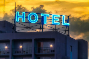 - Texas Hotel and Lodging Hotel Sign at Dusk
